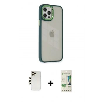 MARSİLYAN™- iPhone 12 Pro Max Kılıf Eksen Doku Prime - Siyah 20D Premium Cam Ekran Koruyucu + Shine Kamera Lens - GD