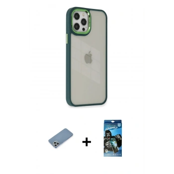 MARSİLYAN™- iPhone 12 Pro Max Kılıf Eksen Doku Prime - Siyah 34D Izgaralı Cam + Shine Kamera Lens Koruma Cam - GS