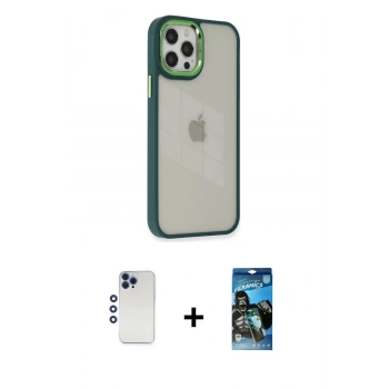 MARSİLYAN™- iPhone 12 Pro Max Kılıf Eksen Doku Prime - Siyah 34D Izgaralı Cam + Shine Kamera Lens - LT