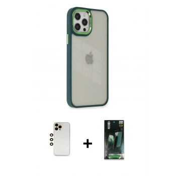 MARSİLYAN™- iPhone 12 Pro Max Kılıf Eksen Doku Prime - Siyah 360 Mat Full Body Arka Koruyucu + Shine Kamera Lens - GD