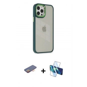 MARSİLYAN™- iPhone 12 Pro Max Kılıf Eksen Doku Prime - Siyah 3D Antistatik Cam Ekran Koruyucu + Renkli Kamera Lens Koruma Cam - TU