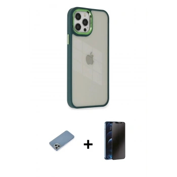 MARSİLYAN™- iPhone 12 Pro Max Kılıf Eksen Doku Prime - Siyah 3D Antistatik Hayalet Cam Ekran Koruyucu + Shine Kamera Lens Koruma Cam - GS