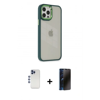 MARSİLYAN™- iPhone 12 Pro Max Kılıf Eksen Doku Prime - Siyah 3D Antistatik Hayalet Cam Ekran Koruyucu + Shine Kamera Lens - LT