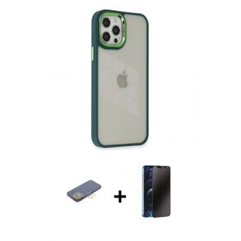 MARSİLYAN™- iPhone 12 Pro Max Kılıf Eksen Doku Prime - Siyah 3D Antistatik Hayalet Cam Ekran Koruyucu + Renkli Kamera Lens Koruma Cam - SI