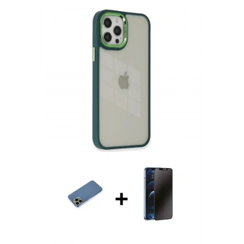MARSİLYAN™- iPhone 12 Pro Max Kılıf Eksen Doku Prime - Siyah 3D Antistatik Hayalet Cam Ekran Koruyucu + Shine Kamera Lens Koruma Cam - GD