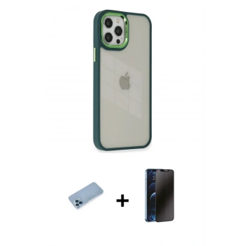 MARSİLYAN™- iPhone 12 Pro Max Kılıf Eksen Doku Prime - Siyah 3D Antistatik Hayalet Cam Ekran Koruyucu + Shine Kamera Lens Koruma Cam - MI