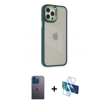 MARSİLYAN™- iPhone 12 Pro Max Kılıf Eksen Doku Prime - Siyah 3D Antistatik Seramik Nano Ekran Koruyucu + Neon Fosforlu Kamera Lens - MI
