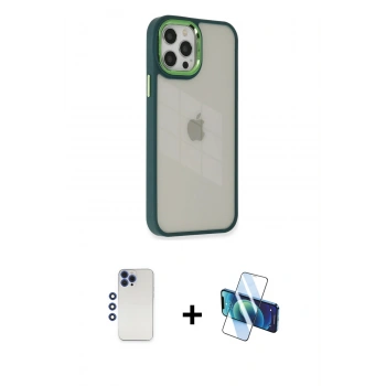 MARSİLYAN™- iPhone 12 Pro Max Kılıf Eksen Doku Prime - Siyah 3D Antistatik Seramik Nano Ekran Koruyucu + Shine Kamera Lens - LT