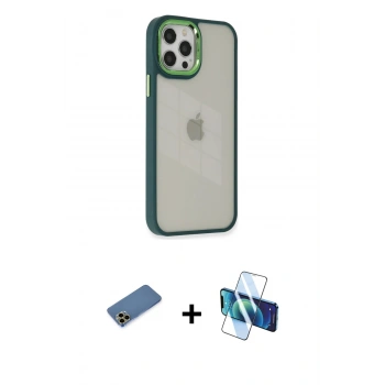 MARSİLYAN™- iPhone 12 Pro Max Kılıf Eksen Doku Prime - Siyah 3D Antistatik Seramik Nano Ekran Koruyucu + Shine Kamera Lens Koruma Cam - GD