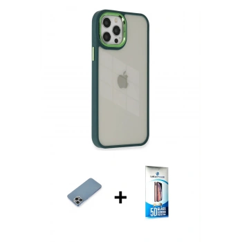 MARSİLYAN™- iPhone 12 Pro Max Kılıf Eksen Doku Prime - Siyah 5D Eko Cam Ekran Koruyucu + Shine Kamera Lens Koruma Cam - GI