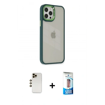 MARSİLYAN™- iPhone 12 Pro Max Kılıf Eksen Doku Prime - Siyah 5D Eko Cam Ekran Koruyucu + Shine Kamera Lens - GD
