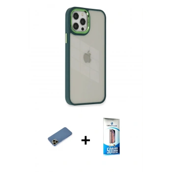 MARSİLYAN™- iPhone 12 Pro Max Kılıf Eksen Doku Prime - Siyah 5D Eko Cam Ekran Koruyucu + Shine Kamera Lens Koruma Cam - GD