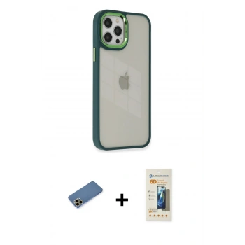 MARSİLYAN™- iPhone 12 Pro Max Kılıf Eksen Doku Prime - Siyah 6D Mat Seramik Hayalet Nano Ekran Koruyucu + Shine Kamera Lens Koruma Cam - GD