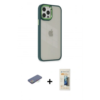 MARSİLYAN™- iPhone 12 Pro Max Kılıf Eksen Doku Prime - Siyah 6D Mat Seramik Hayalet Nano Ekran Koruyucu + Renkli Kamera Lens Koruma Cam - MI
