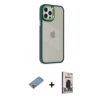 MARSİLYAN™- iPhone 12 Pro Max Kılıf Eksen Doku Prime - Siyah Bilvis Hayalet Cam Ekran Koruyucu + Shine Kamera Lens Koruma Cam - GI