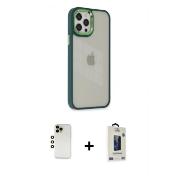 MARSİLYAN™- iPhone 12 Pro Max Kılıf Eksen Doku Prime - Siyah Bilvis Hayalet Cam Ekran Koruyucu + Shine Kamera Lens - GD