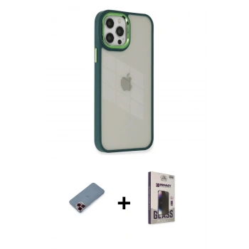 MARSİLYAN™- iPhone 12 Pro Max Kılıf Eksen Doku Prime - Siyah Bilvis Hayalet Cam Ekran Koruyucu + Metal Kamera Lens Koruma Cam - KI