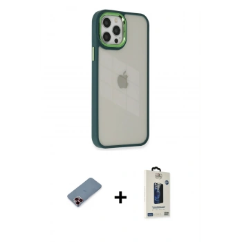 MARSİLYAN™- iPhone 12 Pro Max Kılıf Eksen Doku Prime - Siyah Bilvis Hayalet Cam Ekran Koruyucu + Metal Kamera Lens Koruma Cam - KI