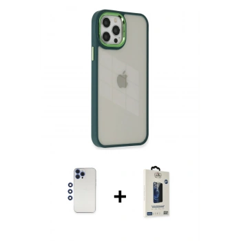 MARSİLYAN™- iPhone 12 Pro Max Kılıf Eksen Doku Prime - Siyah Bilvis Hayalet Cam Ekran Koruyucu + Shine Kamera Lens - LT
