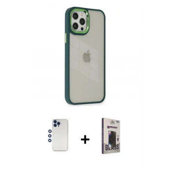 MARSİLYAN™- iPhone 12 Pro Max Kılıf Eksen Doku Prime - Siyah Bilvis Hayalet Cam Ekran Koruyucu + Shine Kamera Lens - LT