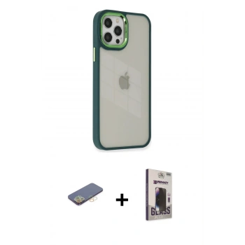 MARSİLYAN™- iPhone 12 Pro Max Kılıf Eksen Doku Prime - Siyah Bilvis Hayalet Cam Ekran Koruyucu + Renkli Kamera Lens Koruma Cam - SI