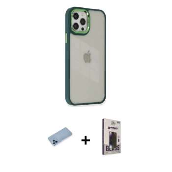 MARSİLYAN™- iPhone 12 Pro Max Kılıf Eksen Doku Prime - Siyah Bilvis Hayalet Cam Ekran Koruyucu + Shine Kamera Lens Koruma Cam - MI