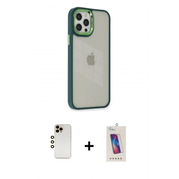 MARSİLYAN™- iPhone 12 Pro Max Kılıf Eksen Doku Prime - Siyah Joko 5D Cam + Shine Kamera Lens - GD