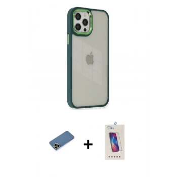 MARSİLYAN™- iPhone 12 Pro Max Kılıf Eksen Doku Prime - Siyah Joko 5D Cam + Shine Kamera Lens Koruma Cam - GD