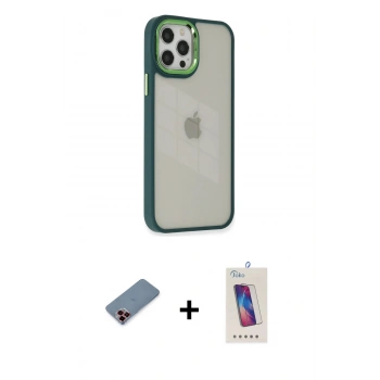 MARSİLYAN™- iPhone 12 Pro Max Kılıf Eksen Doku Prime - Siyah Joko 5D Cam + Metal Kamera Lens Koruma Cam - KI