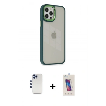 MARSİLYAN™- iPhone 12 Pro Max Kılıf Eksen Doku Prime - Siyah Joko 5D Cam + Shine Kamera Lens - LT