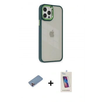 MARSİLYAN™- iPhone 12 Pro Max Kılıf Eksen Doku Prime - Siyah Joko 5D Cam + Shine Kamera Lens Koruma Cam - PE