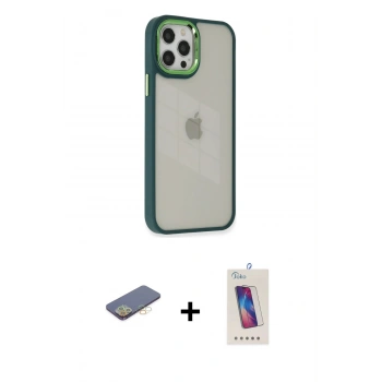 MARSİLYAN™- iPhone 12 Pro Max Kılıf Eksen Doku Prime - Siyah Joko 5D Cam + Renkli Kamera Lens Koruma Cam - SI