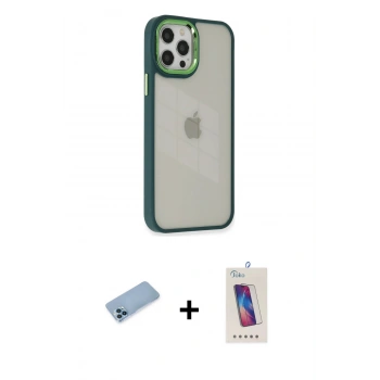 MARSİLYAN™- iPhone 12 Pro Max Kılıf Eksen Doku Prime - Siyah Joko 5D Cam + Shine Kamera Lens Koruma Cam - MI