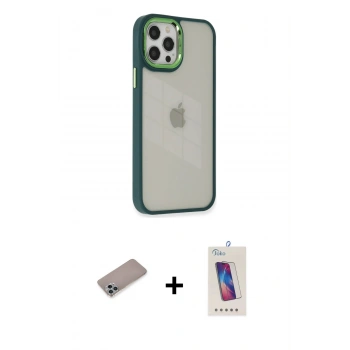 MARSİLYAN™- iPhone 12 Pro Max Kılıf Eksen Doku Prime - Siyah Joko 5D Cam + Shine Kamera Lens Koruma Cam - SABE