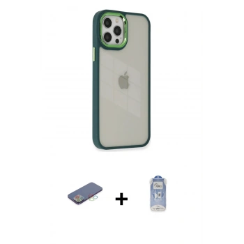 MARSİLYAN™- iPhone 12 Pro Max Kılıf Eksen Doku Prime - Siyah Joko Magic 5D Cam + Renkli Kamera Lens Koruma Cam - MI