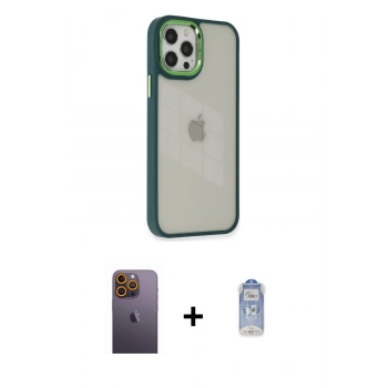 MARSİLYAN™- iPhone 12 Pro Max Kılıf Eksen Doku Prime - Siyah Joko Magic 5D Cam + Neon Fosforlu Kamera Lens - SI