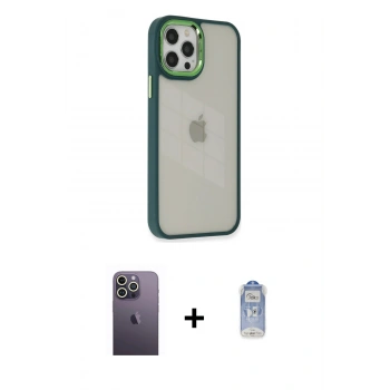 MARSİLYAN™- iPhone 12 Pro Max Kılıf Eksen Doku Prime - Siyah Joko Magic 5D Cam + Neon Fosforlu Kamera Lens - BZ