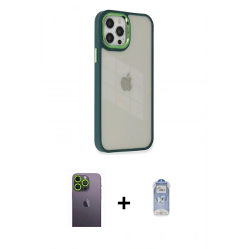 MARSİLYAN™- iPhone 12 Pro Max Kılıf Eksen Doku Prime - Siyah Joko Magic 5D Cam + Neon Fosforlu Kamera Lens - YL