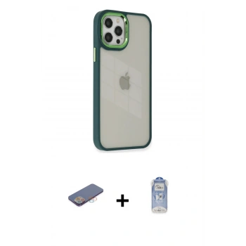 MARSİLYAN™- iPhone 12 Pro Max Kılıf Eksen Doku Prime - Siyah Joko Magic 5D Cam + Renkli Kamera Lens Koruma Cam - PE