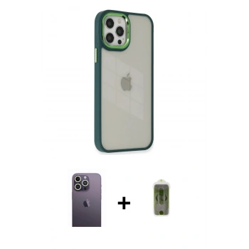 MARSİLYAN™- iPhone 12 Pro Max Kılıf Eksen Doku Prime - Siyah Joko Magic 5D Hayalet Cam + Neon Fosforlu Kamera Lens - BZ