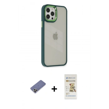 MARSİLYAN™- iPhone 12 Pro Max Kılıf Eksen Doku Prime - Siyah Mat Seramik Nano Ekran Koruyucu + Metal Kamera Lens Koruma Cam - GD