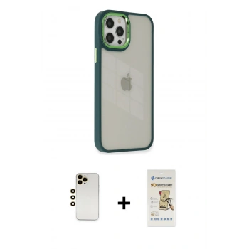 MARSİLYAN™- iPhone 12 Pro Max Kılıf Eksen Doku Prime - Siyah Mat Seramik Nano Ekran Koruyucu + Shine Kamera Lens - GD