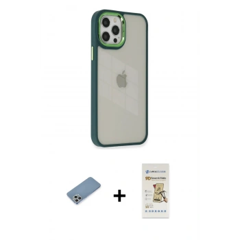 MARSİLYAN™- iPhone 12 Pro Max Kılıf Eksen Doku Prime - Siyah Mat Seramik Nano Ekran Koruyucu + Shine Kamera Lens Koruma Cam - GS