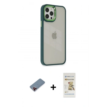 MARSİLYAN™- iPhone 12 Pro Max Kılıf Eksen Doku Prime - Siyah Mat Seramik Nano Ekran Koruyucu + Metal Kamera Lens Koruma Cam - KI