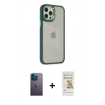 MARSİLYAN™- iPhone 12 Pro Max Kılıf Eksen Doku Prime - Siyah Mat Seramik Nano Ekran Koruyucu + Neon Fosforlu Kamera Lens - MI