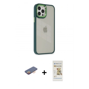 MARSİLYAN™- iPhone 12 Pro Max Kılıf Eksen Doku Prime - Siyah Mat Seramik Nano Ekran Koruyucu + Renkli Kamera Lens Koruma Cam - TU