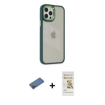MARSİLYAN™- iPhone 12 Pro Max Kılıf Eksen Doku Prime - Siyah Mat Seramik Nano Ekran Koruyucu + Shine Kamera Lens Koruma Cam - GD