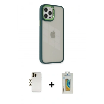 MARSİLYAN™- iPhone 12 Pro Max Kılıf Eksen Doku Prime - Siyah Polymer Nano Ekran Koruyucu + Shine Kamera Lens - GD