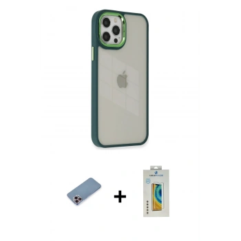 MARSİLYAN™- iPhone 12 Pro Max Kılıf Eksen Doku Prime - Siyah Polymer Nano Ekran Koruyucu + Shine Kamera Lens Koruma Cam - PE