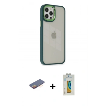 MARSİLYAN™- iPhone 12 Pro Max Kılıf Eksen Doku Prime - Siyah Polymer Nano Ekran Koruyucu + Renkli Kamera Lens Koruma Cam - TU